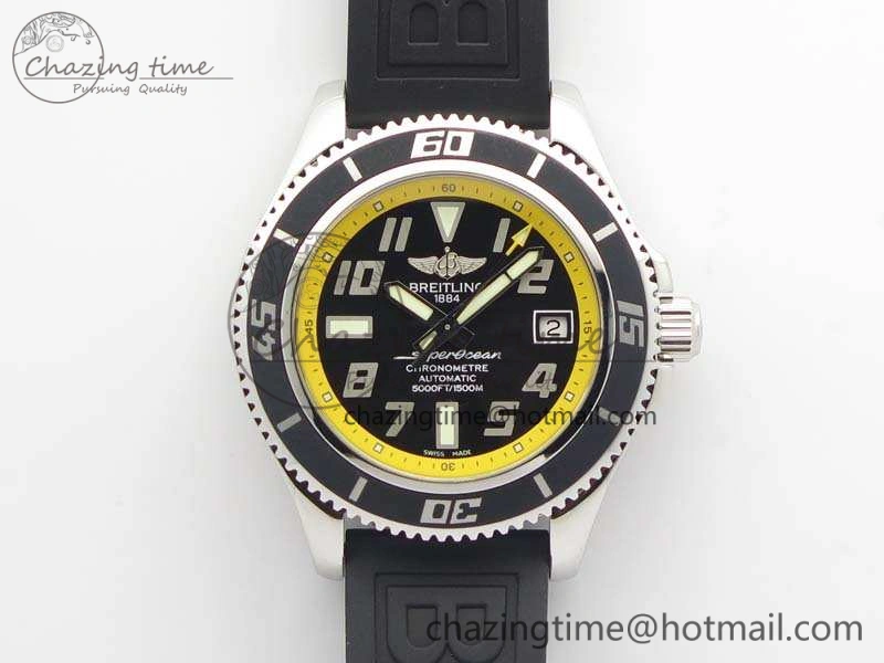 SuperOcean Abyss A17364 42mm 3AF 1:1 Best Edition Black Yellow Dial On Rubber Strap A2824