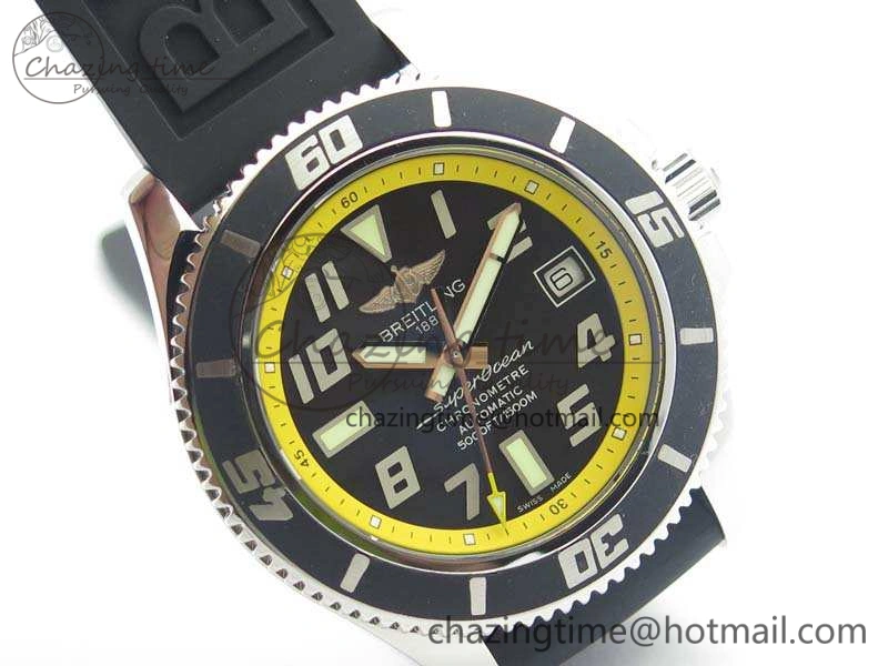 SuperOcean Abyss A17364 42mm ZF 1:1 Best Edition Black Yellow Dial On Rubber Strap A2824