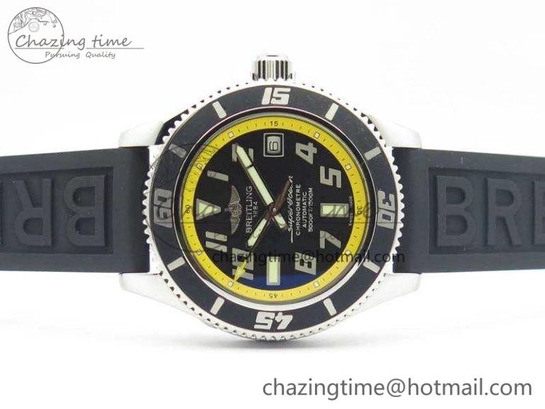 SuperOcean Abyss A17364 42mm ZF 1:1 Best Edition Black Yellow Dial On Rubber Strap A2824