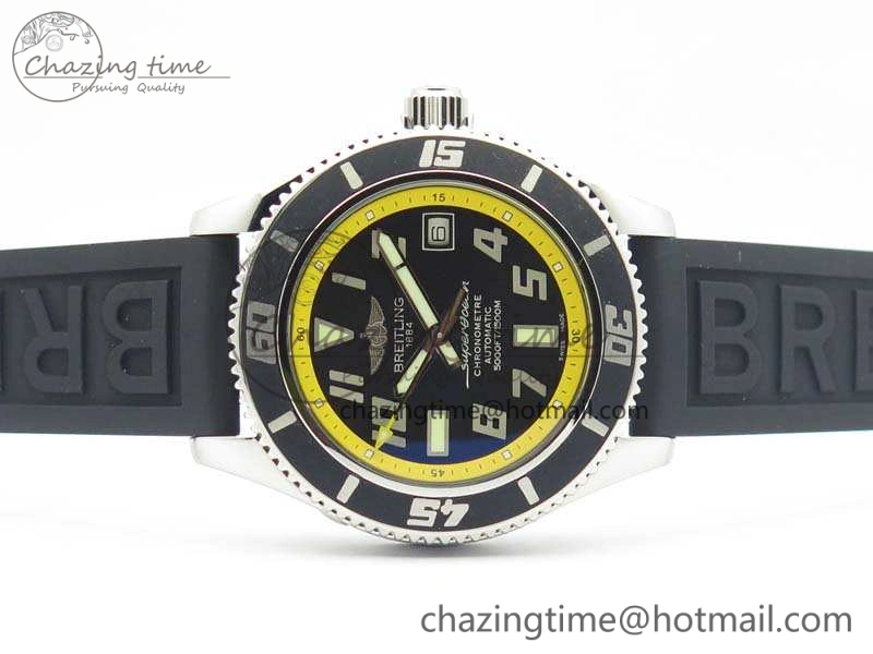 SuperOcean Abyss A17364 42mm ZF 1:1 Best Edition Black Yellow Dial On Rubber Strap A2824