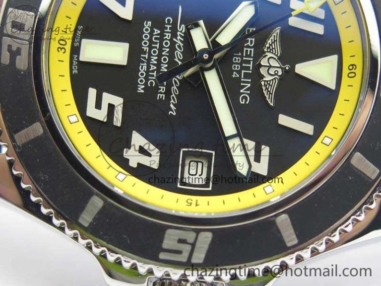 SuperOcean Abyss A17364 42mm ZF 1:1 Best Edition Black Yellow Dial On Rubber Strap A2824