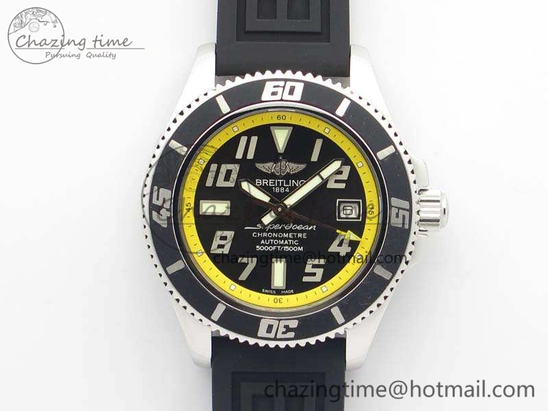 SuperOcean Abyss A17364 42mm ZF 1:1 Best Edition Black Yellow Dial On Rubber Strap A2824