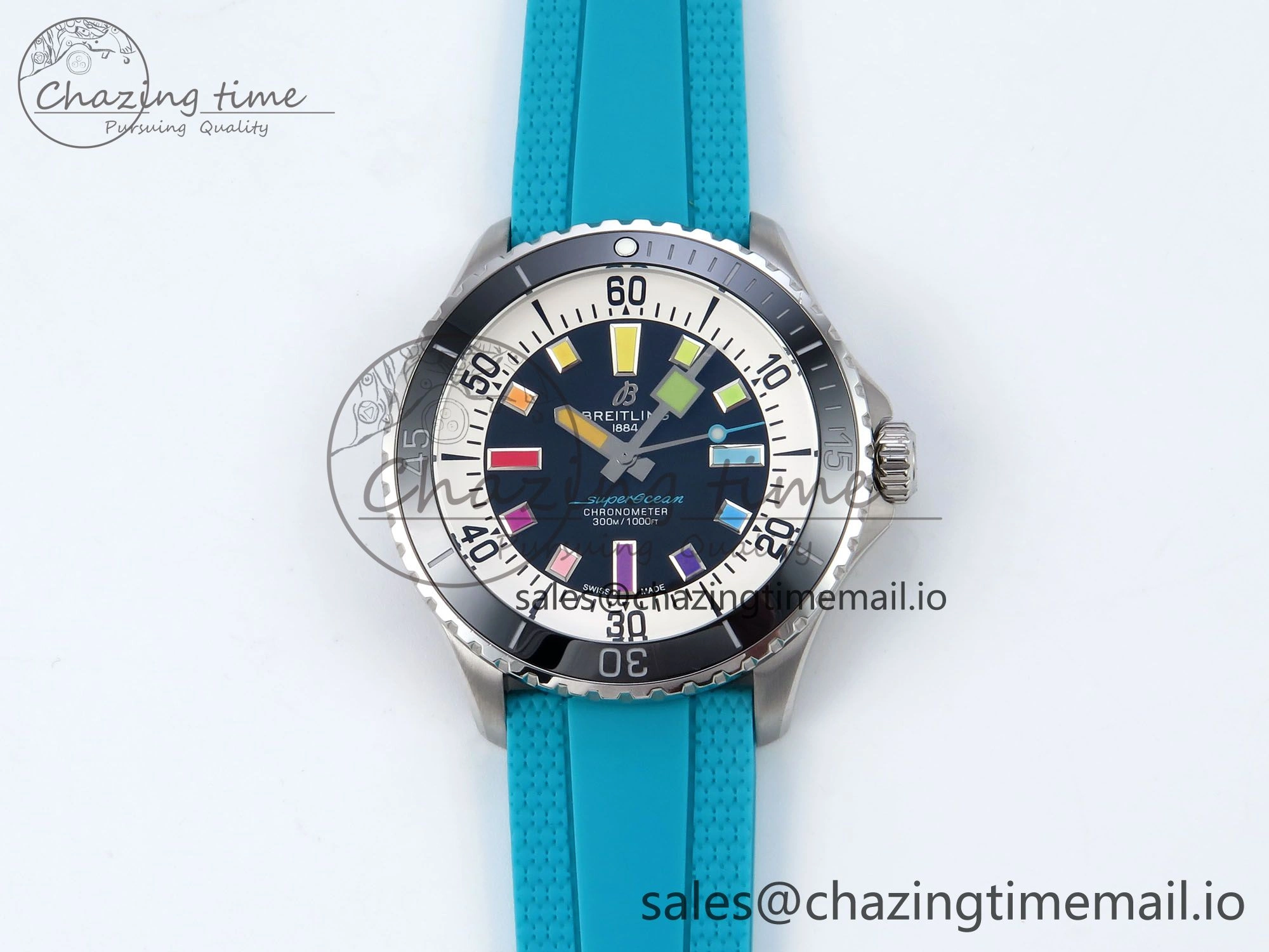 SuperOcean Automatic 42 SS TF 1:1 Best Edition Black Dial on Blue Rubber Strap A2824