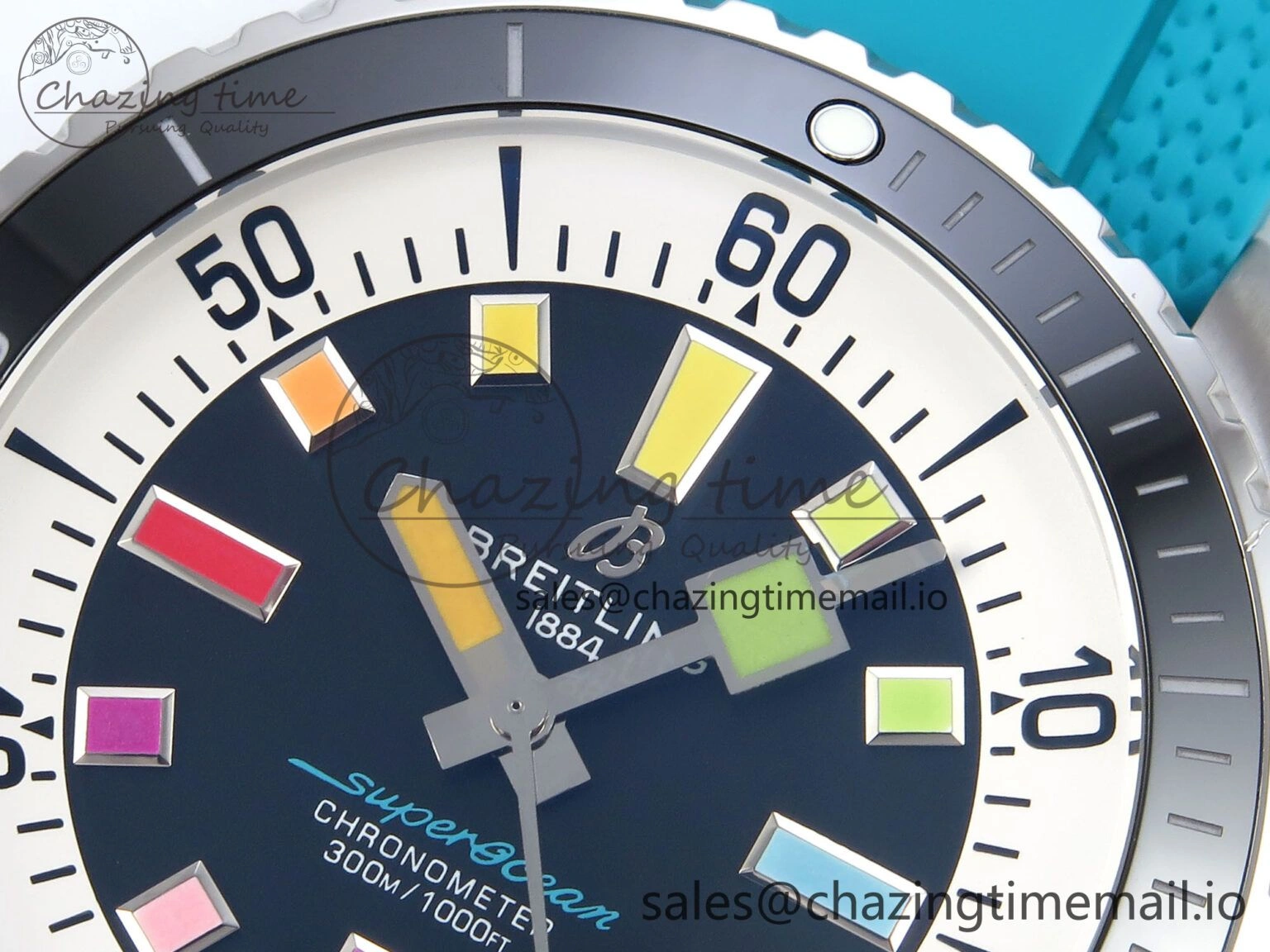 SuperOcean Automatic 42 SS TF 1:1 Best Edition Black Dial on Blue Rubber Strap A2824