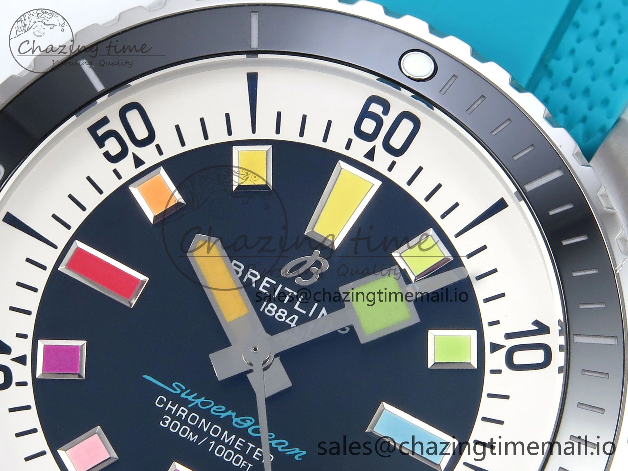 SuperOcean Automatic 42 SS TF 1:1 Best Edition Black Dial on Blue Rubber Strap A2824