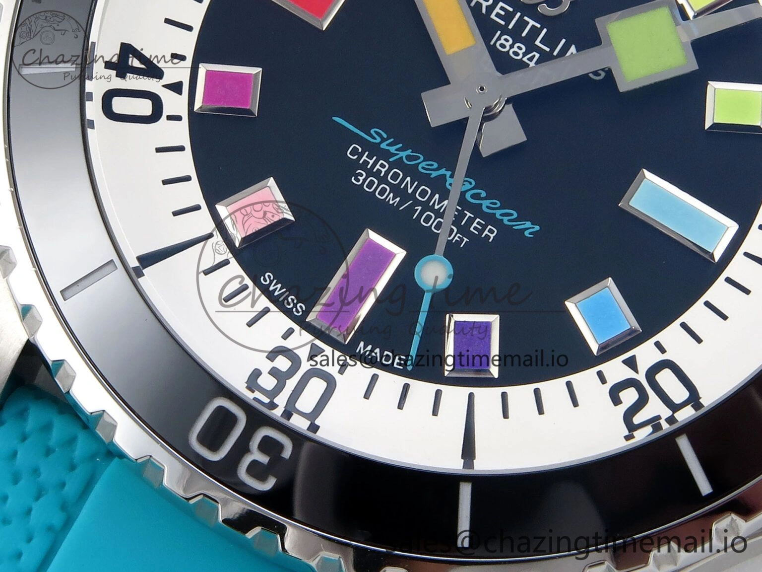 SuperOcean Automatic 42 SS TF 1:1 Best Edition Black Dial on Blue Rubber Strap A2824