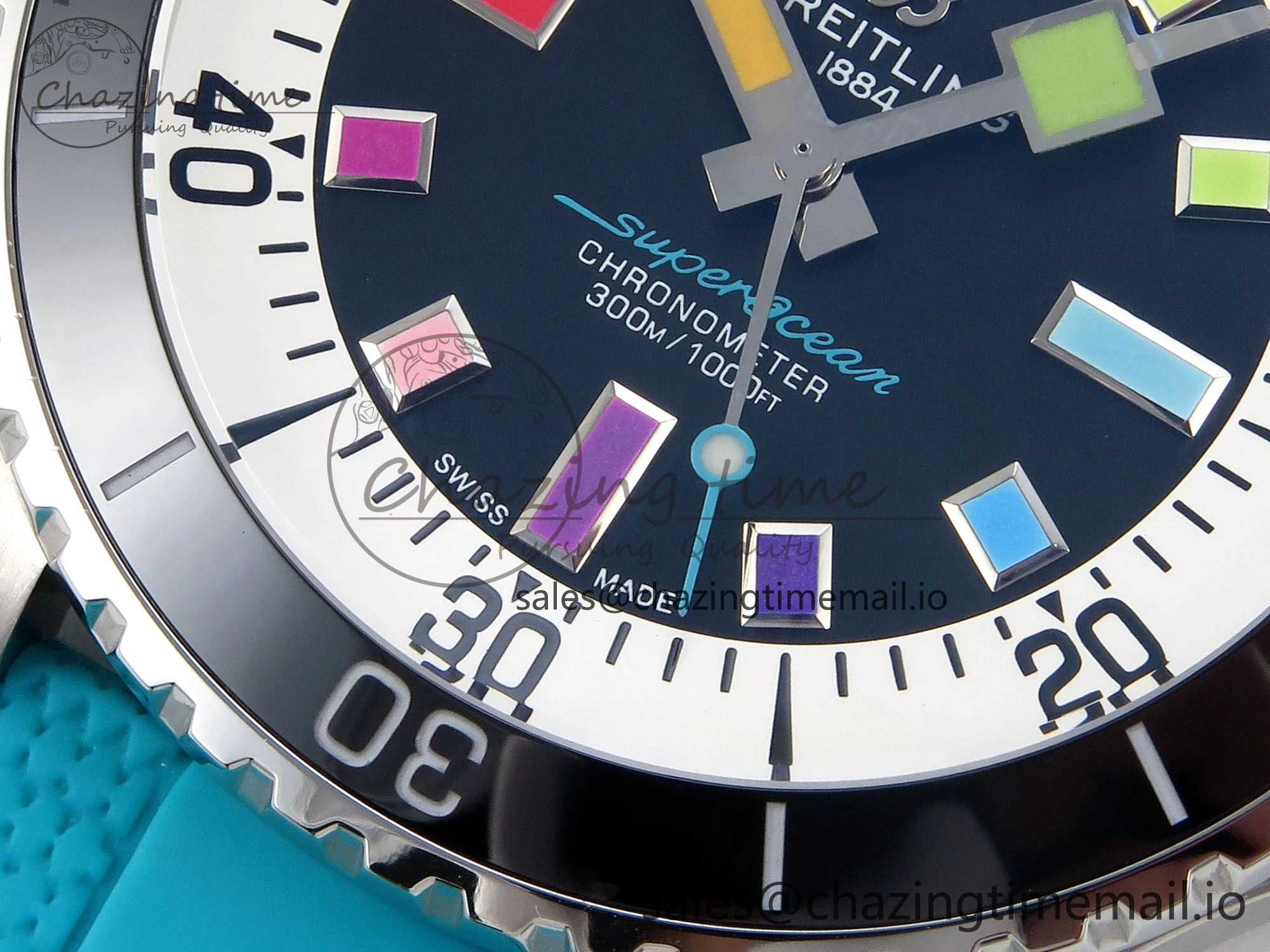 SuperOcean Automatic 42 SS TF 1:1 Best Edition Black Dial on Blue Rubber Strap A2824