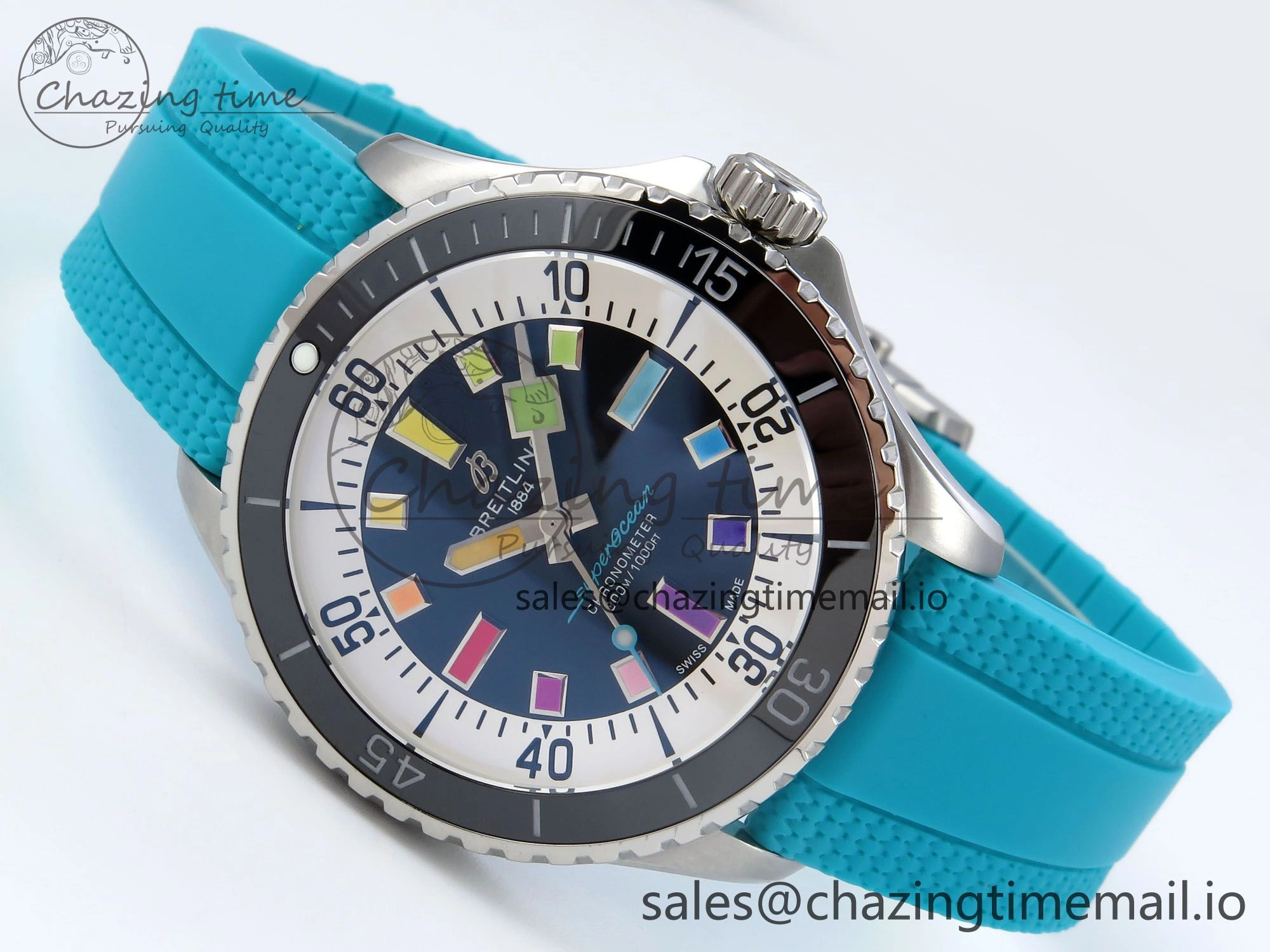 SuperOcean Automatic 42 SS TF 1:1 Best Edition Black Dial on Blue Rubber Strap A2824