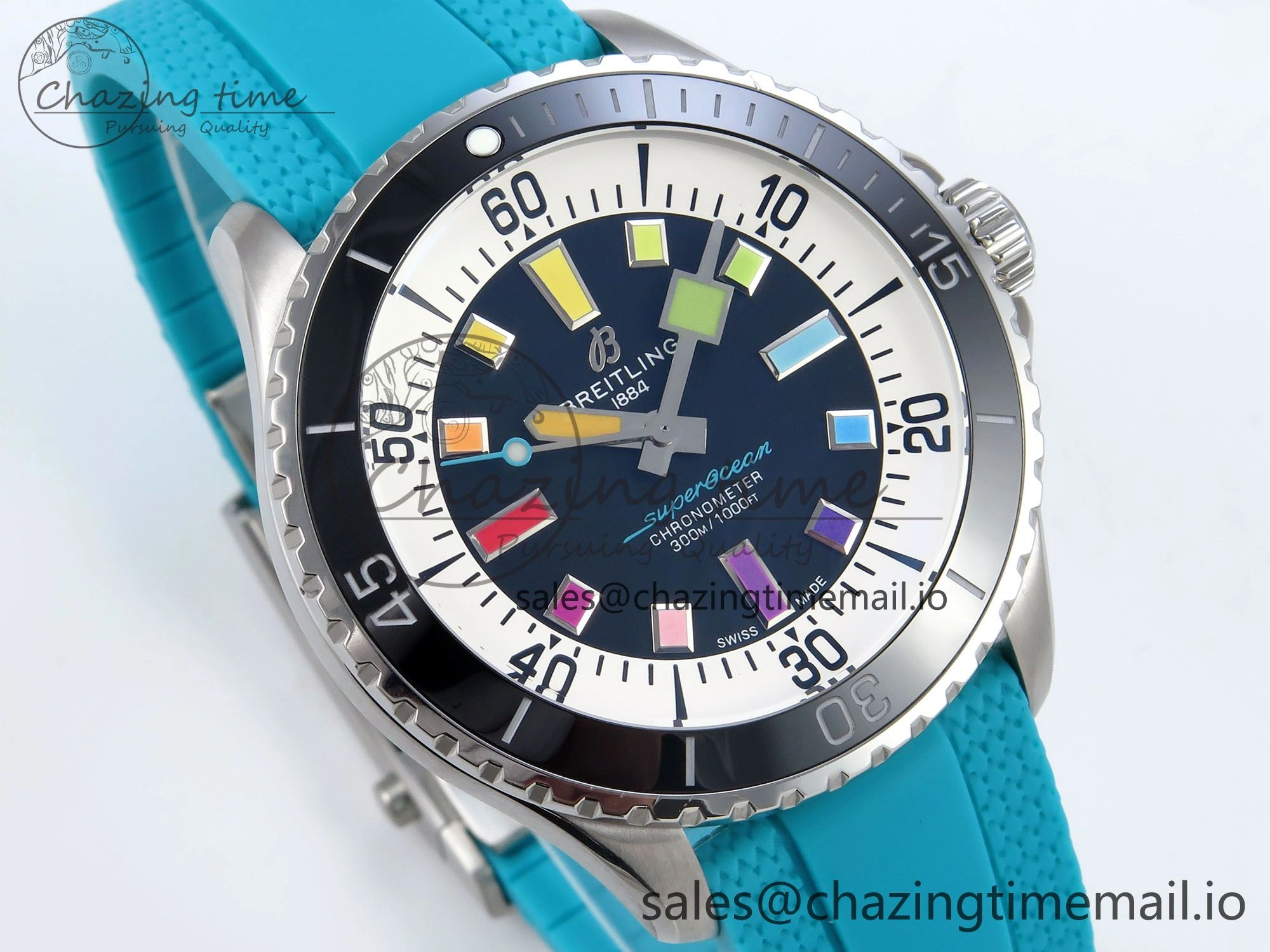 SuperOcean Automatic 42 SS TF 1:1 Best Edition Black Dial on Blue Rubber Strap A2824