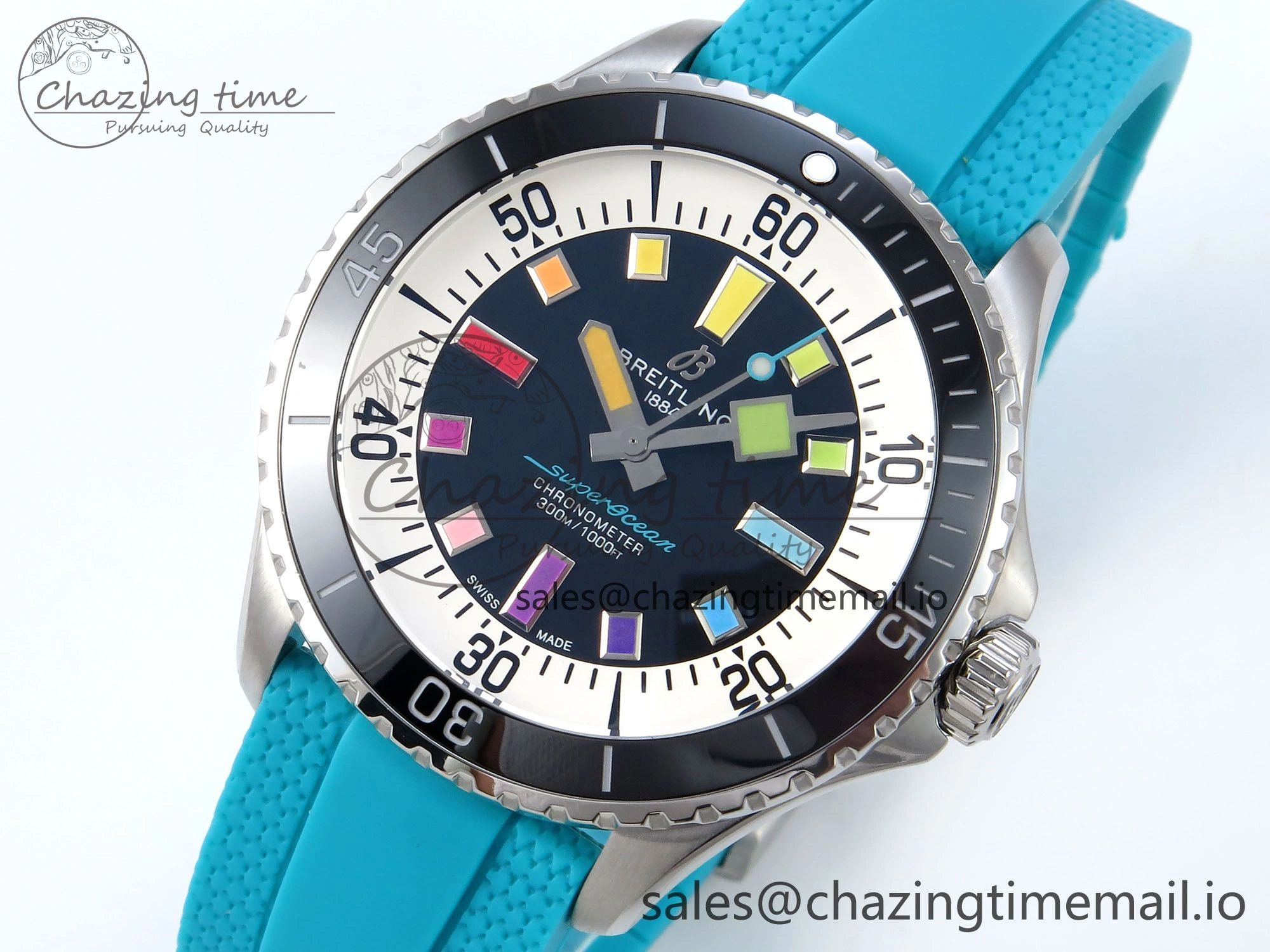 SuperOcean Automatic 42 SS TF 1:1 Best Edition Black Dial on Blue Rubber Strap A2824