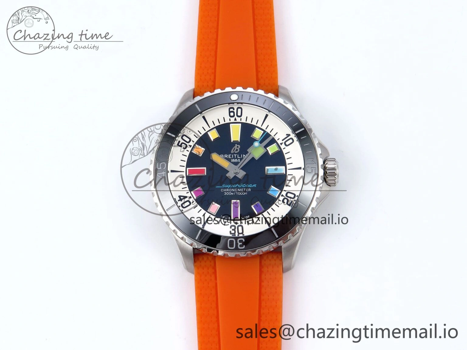 SuperOcean Automatic 42 SS TF 1:1 Best Edition Black Dial on Orange Rubber Strap A2824
