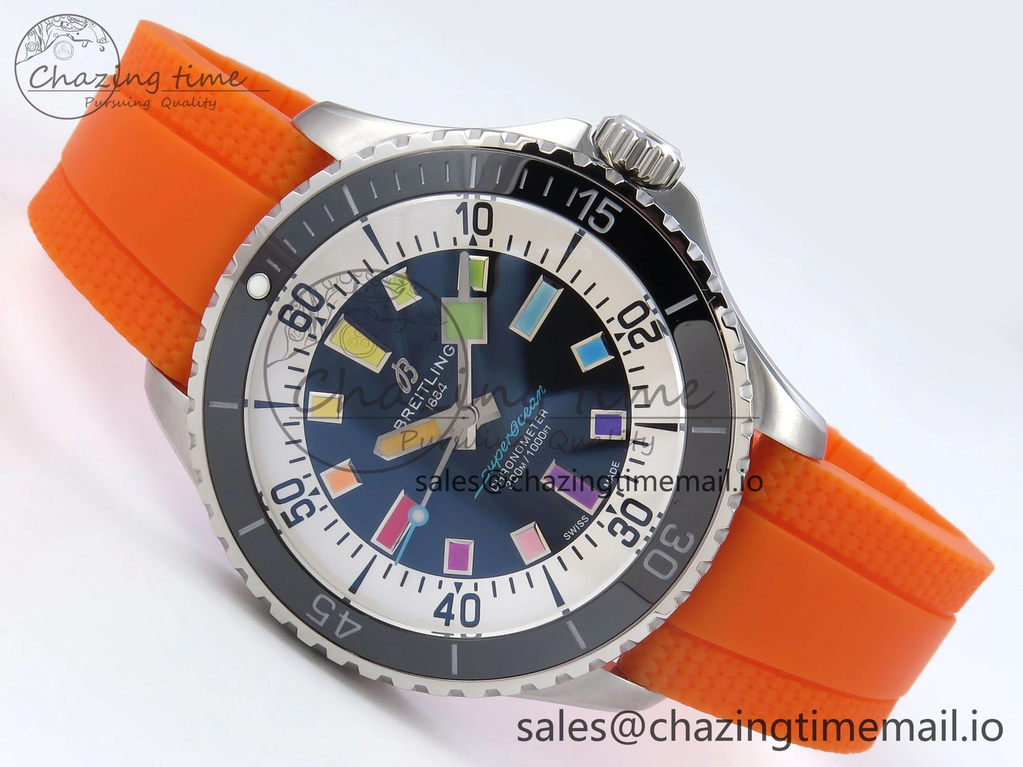SuperOcean Automatic 42 SS TF 1:1 Best Edition Black Dial on Orange Rubber Strap A2824