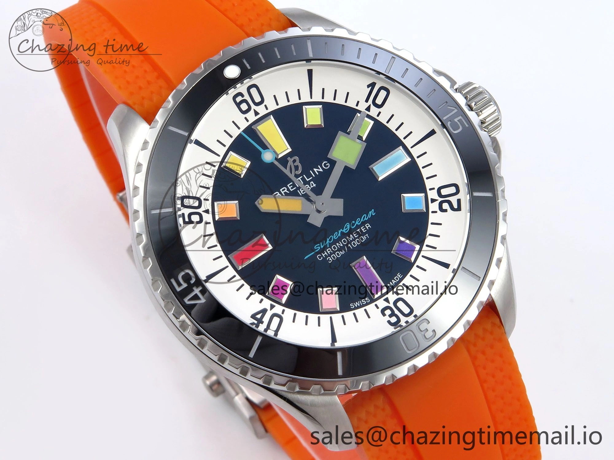SuperOcean Automatic 42 SS TF 1:1 Best Edition Black Dial on Orange Rubber Strap A2824