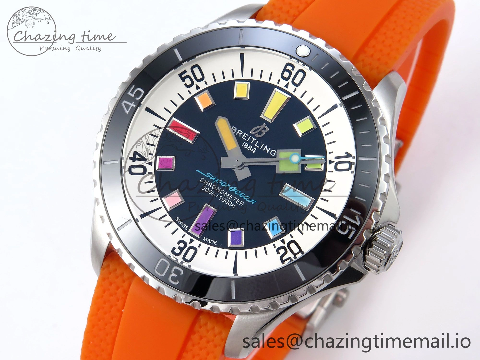 SuperOcean Automatic 42 SS TF 1:1 Best Edition Black Dial on Orange Rubber Strap A2824