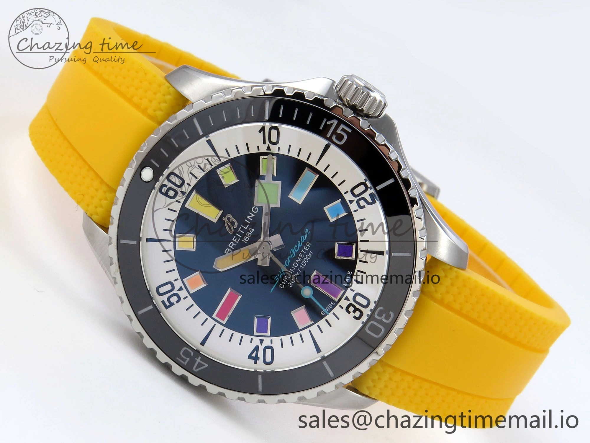 SuperOcean Automatic 42 SS TF 1:1 Best Edition Black Dial on Yellow Rubber Strap A2824