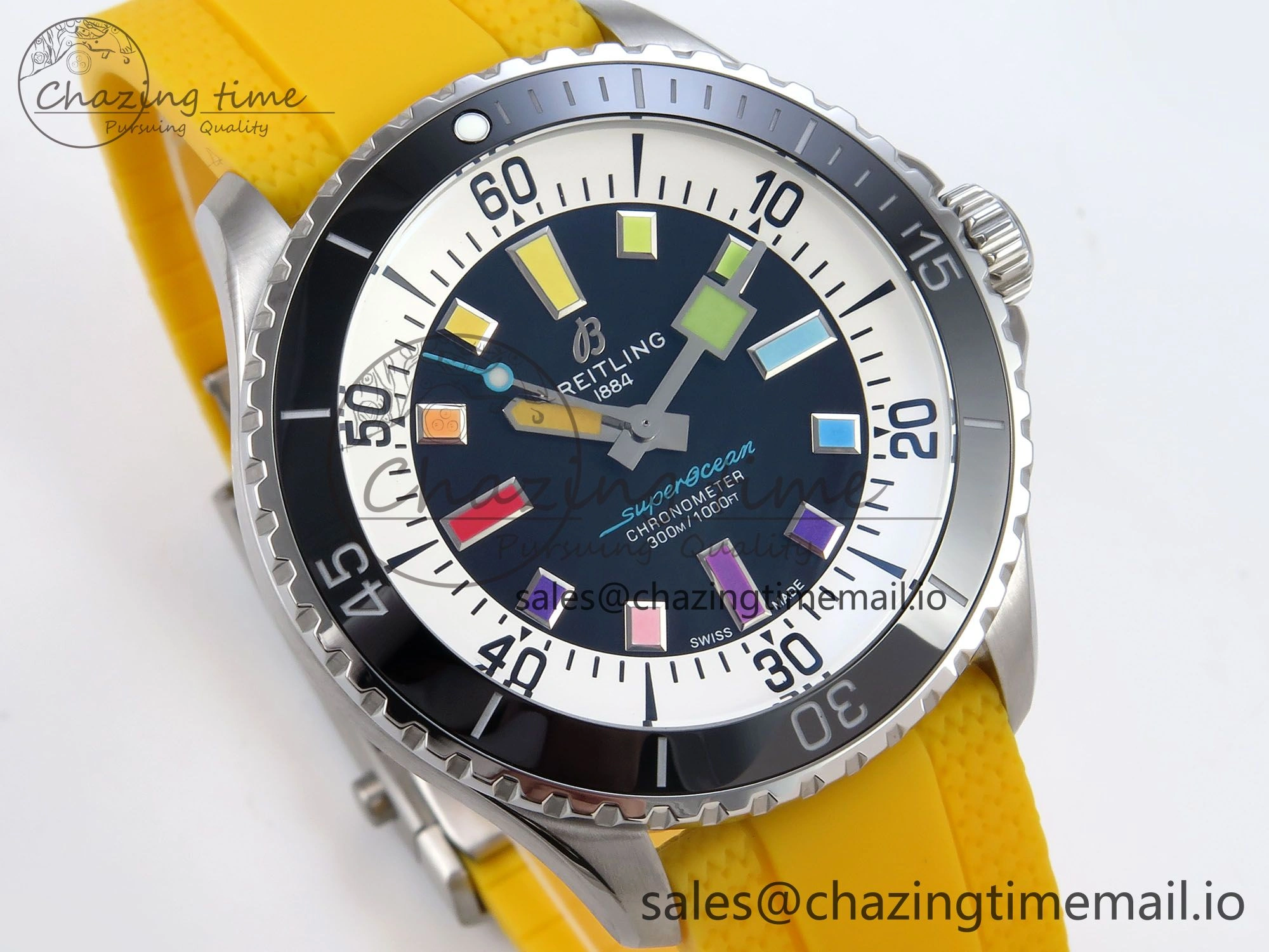 SuperOcean Automatic 42 SS TF 1:1 Best Edition Black Dial on Yellow Rubber Strap A2824
