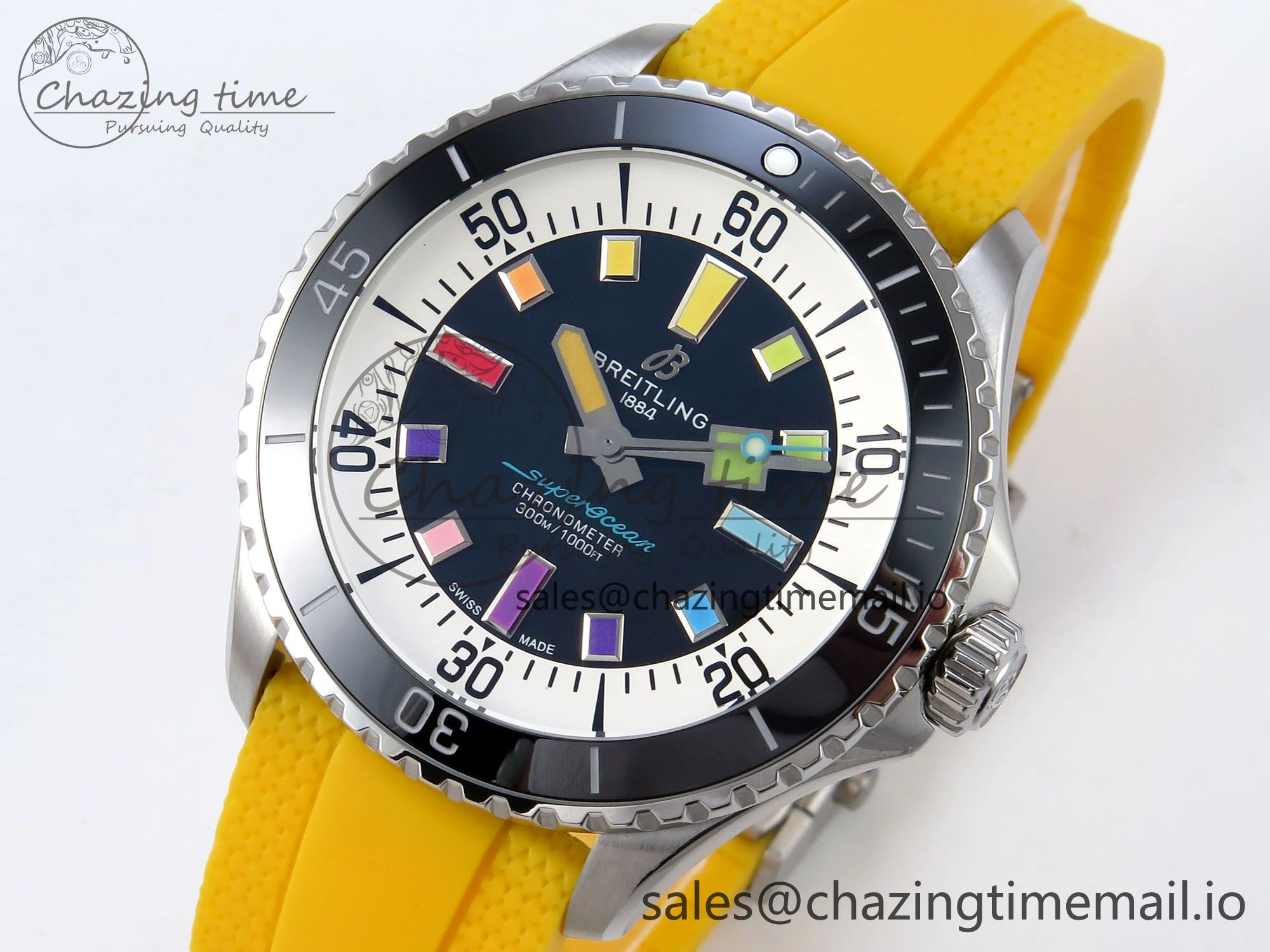 SuperOcean Automatic 42 SS TF 1:1 Best Edition Black Dial on Yellow Rubber Strap A2824