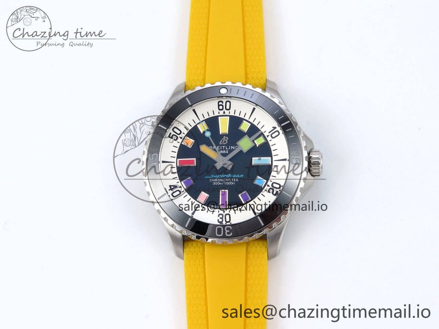 SuperOcean Automatic 42 SS TF 1:1 Best Edition Black Dial on Yellow Rubber Strap A2824