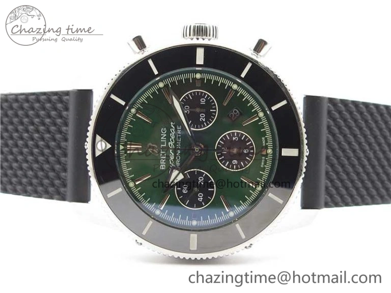 SuperOcean Black Ceramic Bezel B50 Best Edition Green Dial on Black Rubber Strap A7750