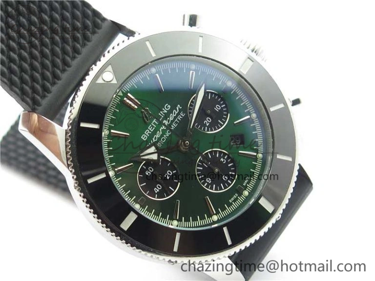 SuperOcean Black Ceramic Bezel B50 Best Edition Green Dial on Black Rubber Strap A7750