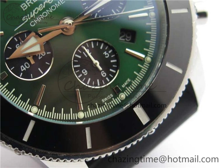SuperOcean Black Ceramic Bezel B50 Best Edition Green Dial on Black Rubber Strap A7750