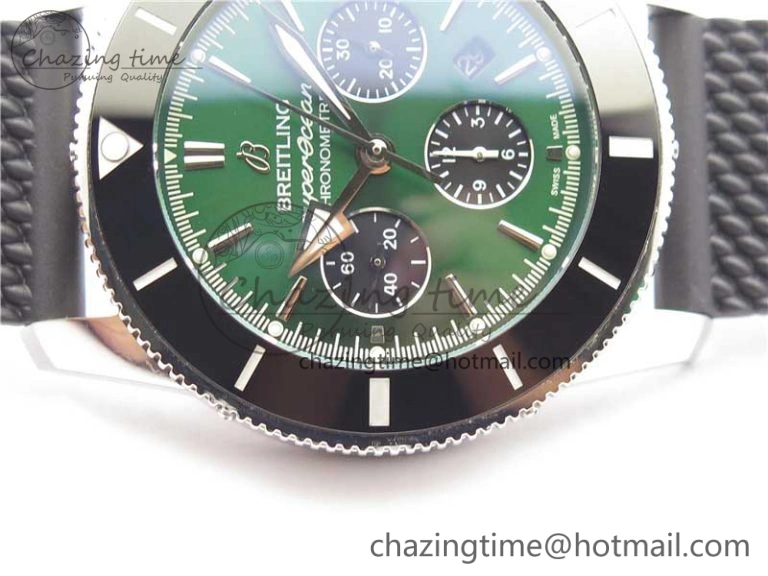 SuperOcean Black Ceramic Bezel B50 Best Edition Green Dial on Black Rubber Strap A7750