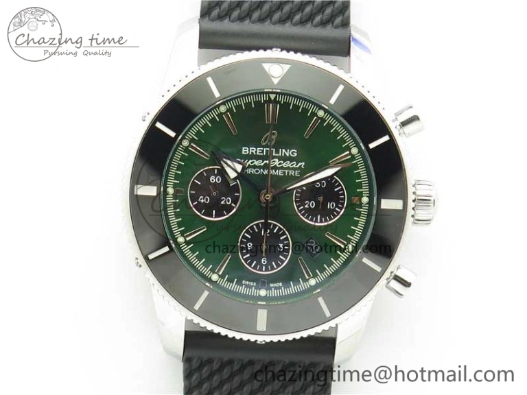 SuperOcean Black Ceramic Bezel B50 Best Edition Green Dial on Black Rubber Strap A7750