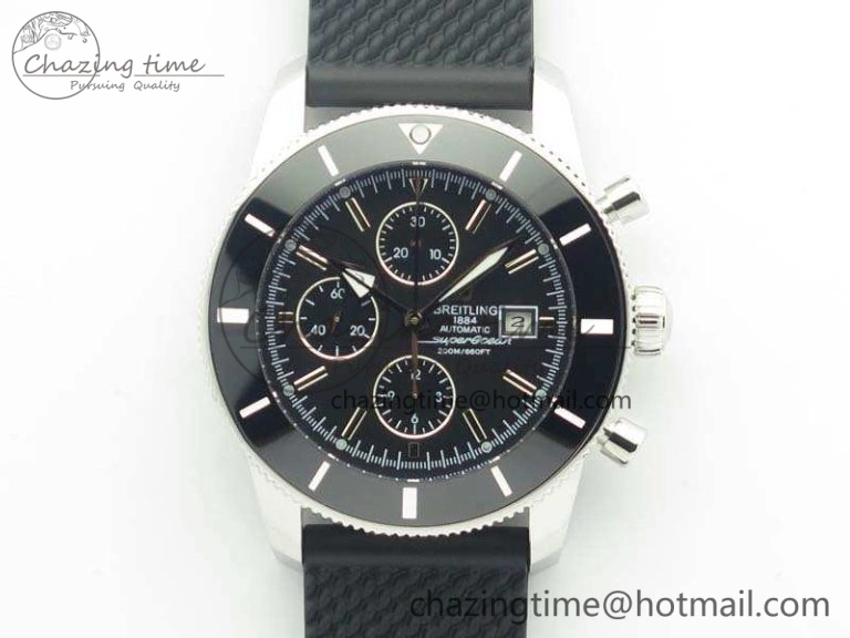SuperOcean Heritage Ceramic Bezel SS Black Dial On Rubber Strap A7750