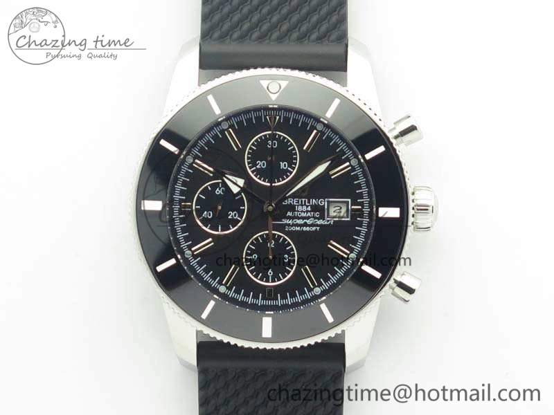 SuperOcean Heritage Ceramic Bezel SS Black Dial On Rubber Strap A7750