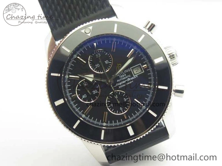 SuperOcean Heritage Ceramic Bezel SS Black Dial On Rubber Strap A7750