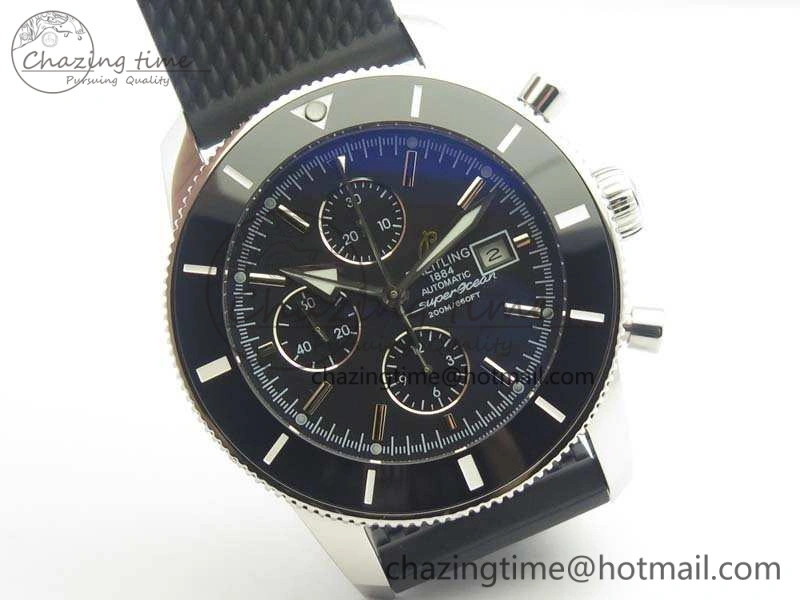 SuperOcean Heritage Ceramic Bezel SS Black Dial On Rubber Strap A7750