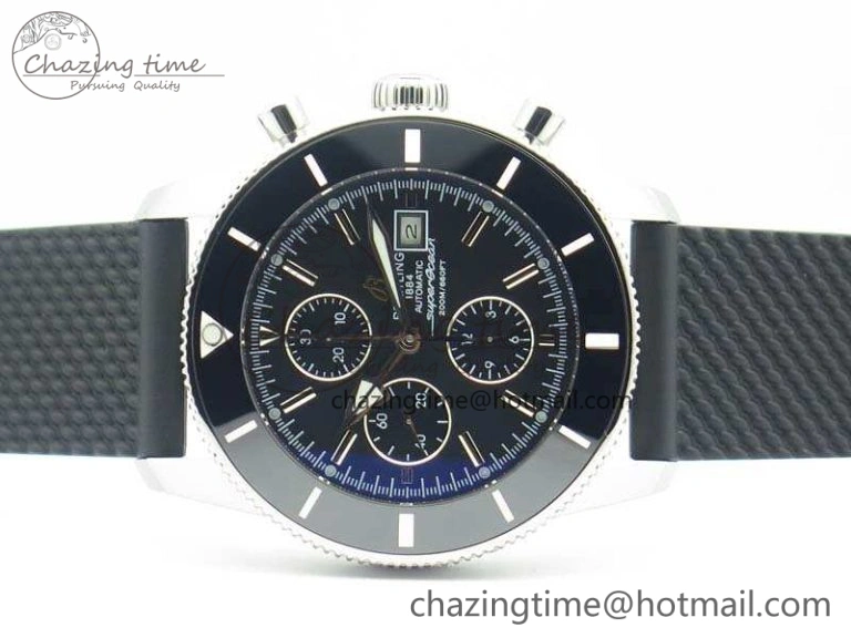 SuperOcean Heritage Ceramic Bezel SS Black Dial On Rubber Strap A7750