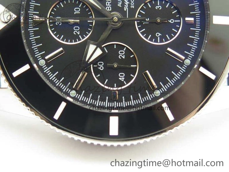 SuperOcean Heritage Ceramic Bezel SS Black Dial On Rubber Strap A7750