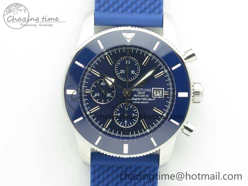 SuperOcean Heritage Ceramic Bezel SS Blue Dial On Rubber Strap A7750