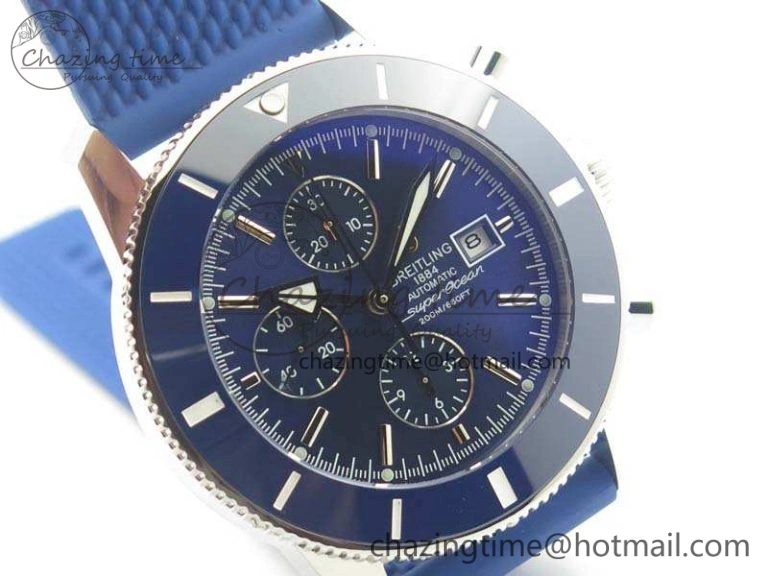 SuperOcean Heritage Ceramic Bezel SS Blue Dial On Rubber Strap A7750