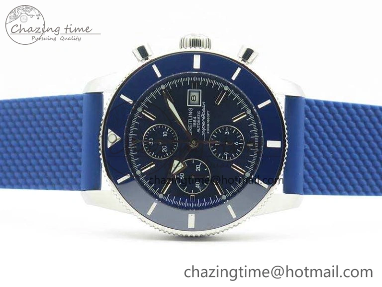 SuperOcean Heritage Ceramic Bezel SS Blue Dial On Rubber Strap A7750