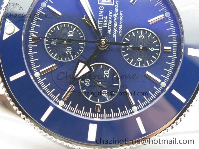 SuperOcean Heritage Ceramic Bezel SS Blue Dial On Rubber Strap A7750