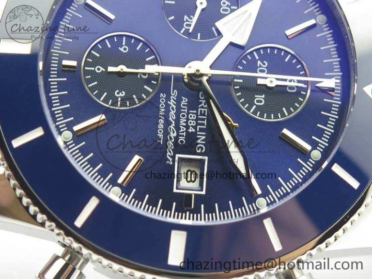 SuperOcean Heritage Ceramic Bezel SS Blue Dial On Rubber Strap A7750