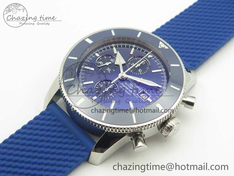 SuperOcean Heritage Ceramic Bezel SS Blue Dial On Rubber Strap A7750