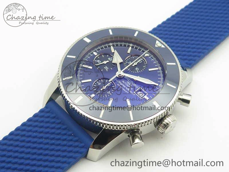 SuperOcean Heritage Ceramic Bezel SS Blue Dial On Rubber Strap A7750