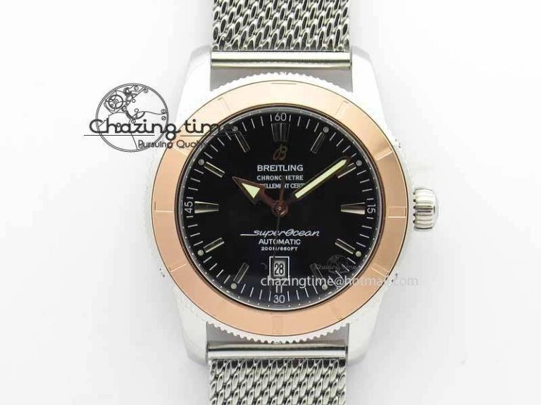 SuperOcean Heritage SS Black Dial On SS Mesh Bracelet A2824