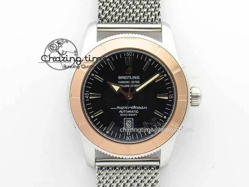 SuperOcean Heritage SS Black Dial On SS Mesh Bracelet A2824