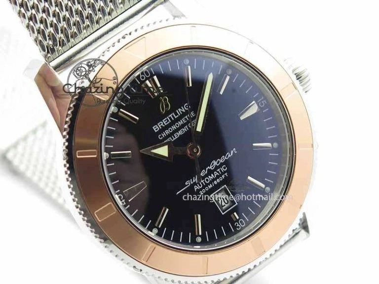 SuperOcean Heritage SS Black Dial On SS Mesh Bracelet A2824