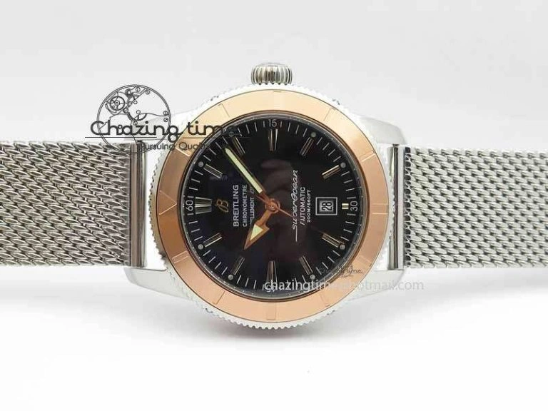 SuperOcean Heritage SS Black Dial On SS Mesh Bracelet A2824