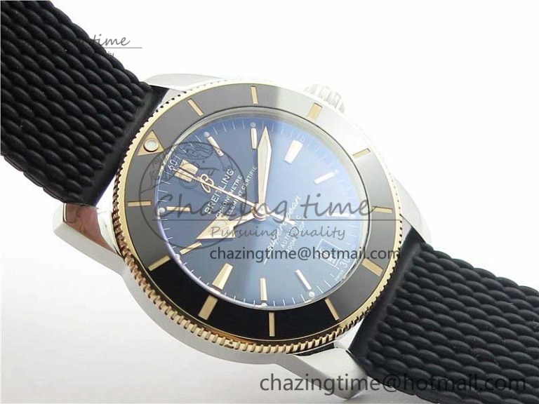 SuperOcean Heritage ii 42mm SS RG GF 1:1 Best Edition Black Dial Black Bezel on Black Rubber Strap A2824 V2