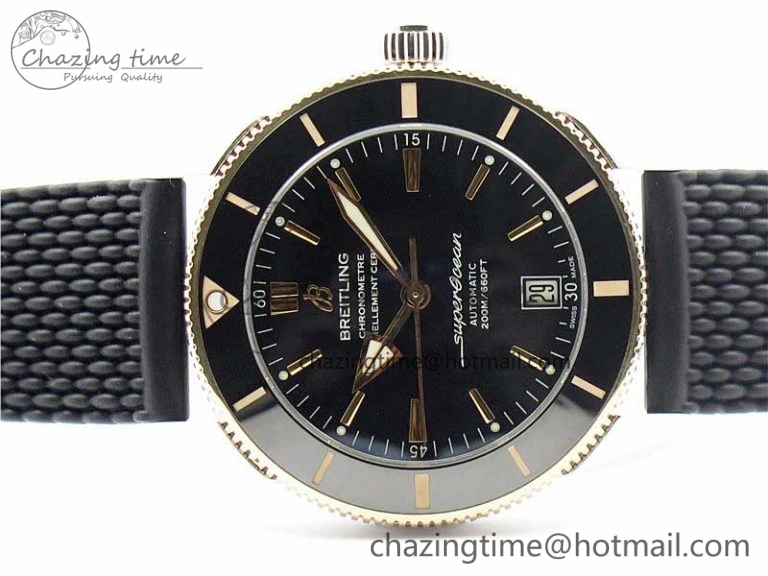 SuperOcean Heritage ii 42mm SS RG GF 1:1 Best Edition Black Dial Black Bezel on Black Rubber Strap A2824 V2