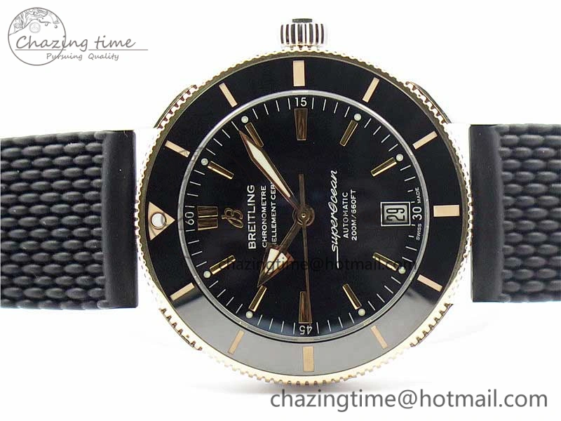 SuperOcean Heritage ii 42mm SS RG GF 1:1 Best Edition Black Dial Black Bezel on Black Rubber Strap A2824 V2