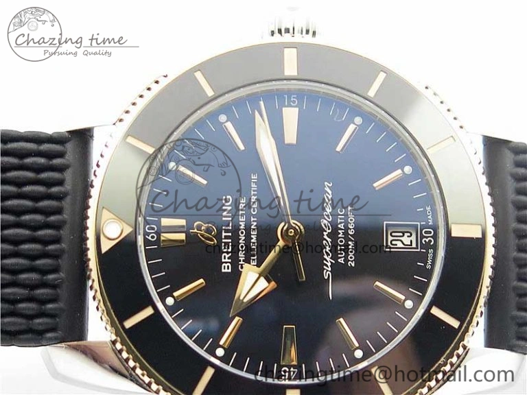 SuperOcean Heritage ii 42mm SS RG GF 1:1 Best Edition Black Dial Black Bezel on Black Rubber Strap A2824 V2
