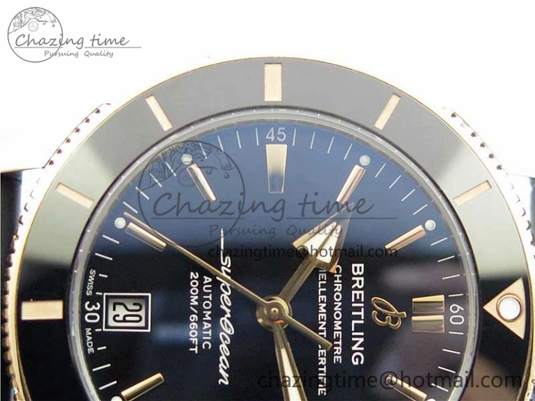 SuperOcean Heritage ii 42mm SS RG GF 1:1 Best Edition Black Dial Black Bezel on Black Rubber Strap A2824 V2