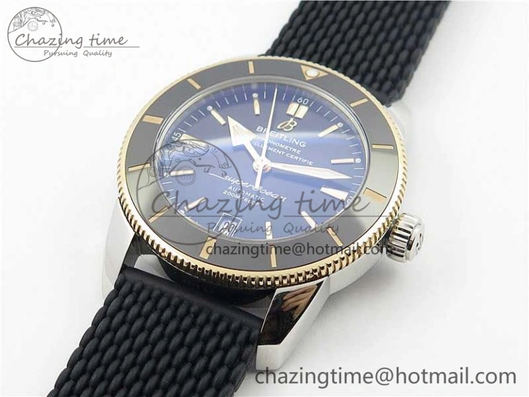 SuperOcean Heritage ii 42mm SS RG GF 1:1 Best Edition Black Dial Black Bezel on Black Rubber Strap A2824 V2